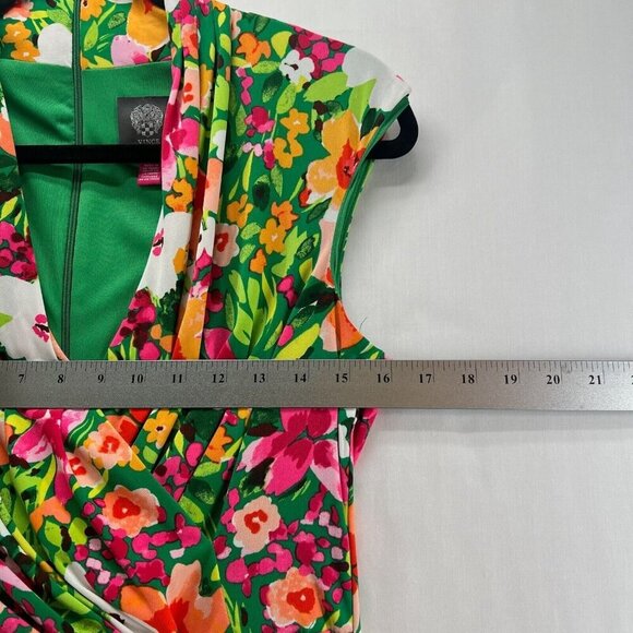 Vince Camuto Dress 8 Faux Wrap Sheath Knee Length Floral Print Cap Sleeve Green - Picture 9 of 11